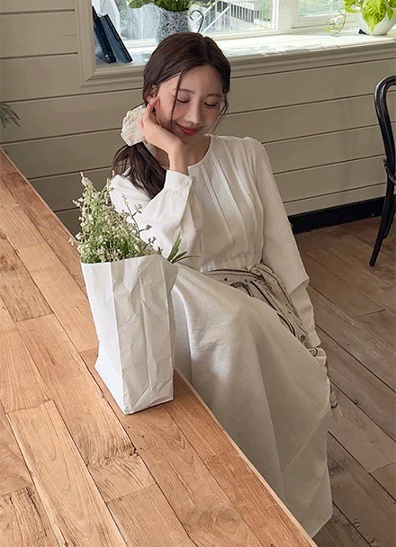 Pintuck String Long Dress Korea