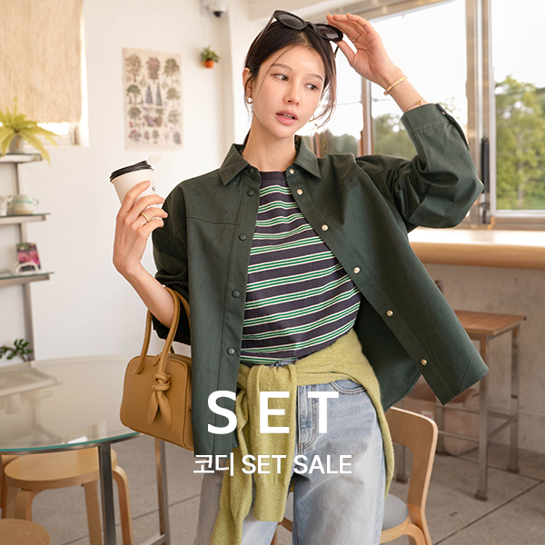 [코디set] 세이 multi Stripe Short-sleeve T-shirt+[valyou] 세이 코튼 스냅 Shirt Jacket