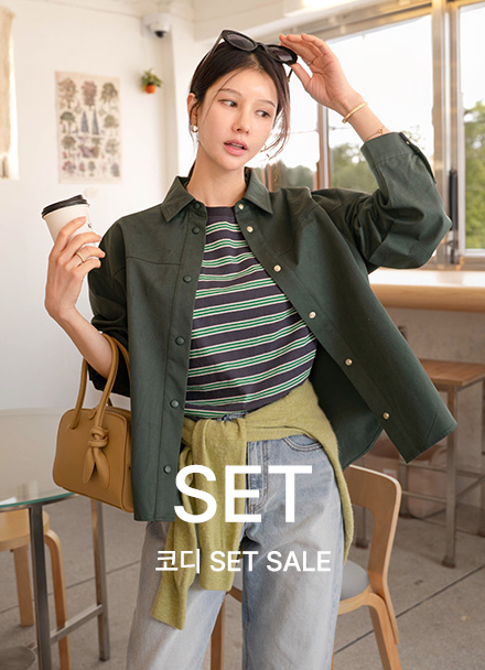 [코디set] 세이 multi Stripe Short-sleeve T-shirt+[valyou] 세이 코튼 스냅 Shirt Jacket Korea