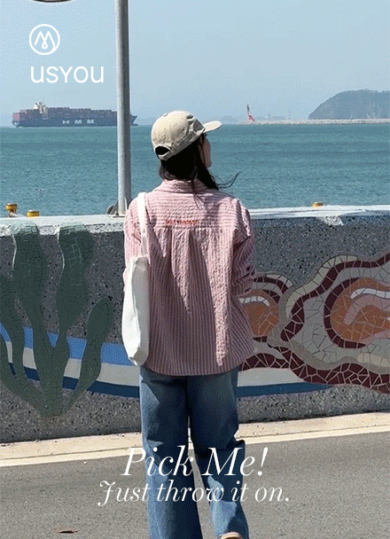 [USYOU] Back Embroidery Stripe Shirt Korea