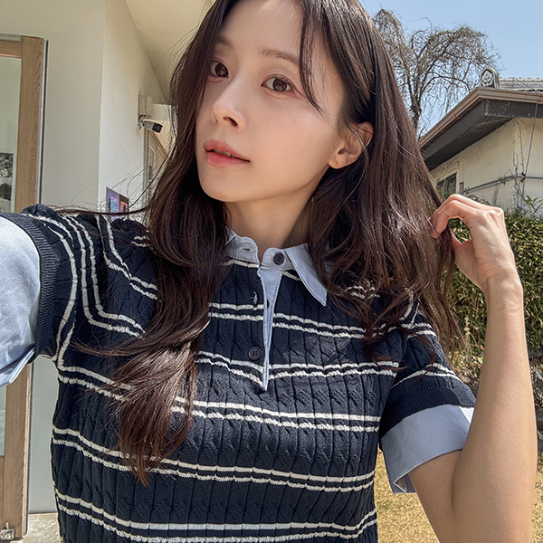 Stripe Shirt Layers Knitwear