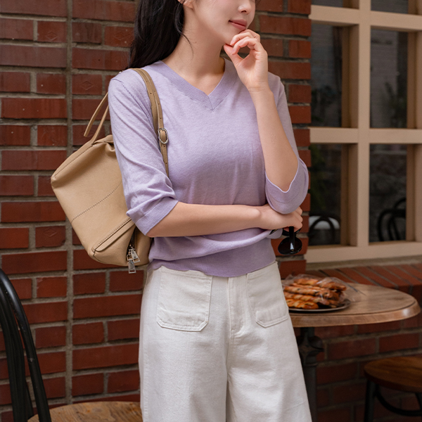 Port 3/4 sleeve V-neck Short-sleeve Knitwear