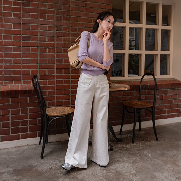 Port 3/4 sleeve V-neck Short-sleeve Knitwear