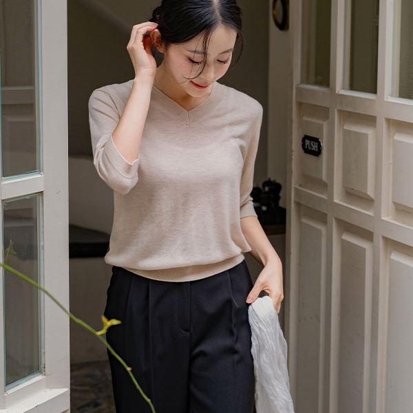 Port 3/4 sleeve V-neck Short-sleeve Knitwear