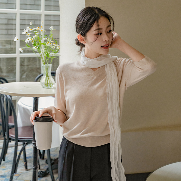 Port 3/4 sleeve V-neck Short-sleeve Knitwear