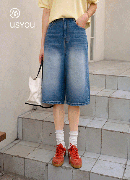 [USYOU] Labels Pocket Bermuda Denim Pants Korea