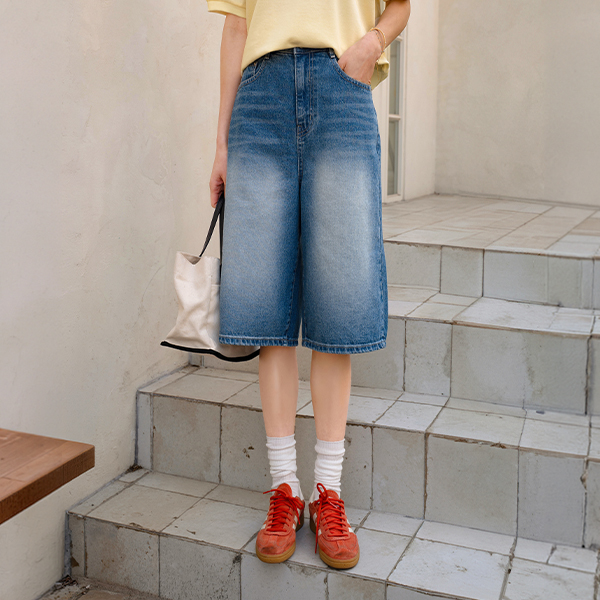 [USYOU] Labels Pocket Bermuda Denim Pants