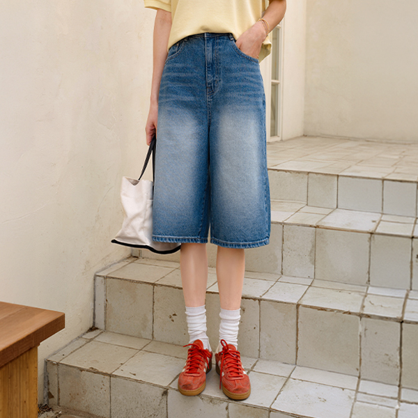 [USYOU] Labels Pocket Bermuda Denim Pants