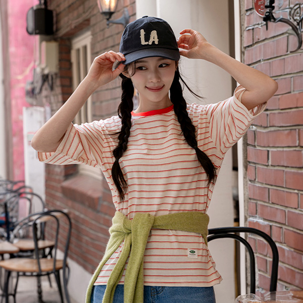 Brave Patch Horizontal Striped Short-sleeve T-shirt