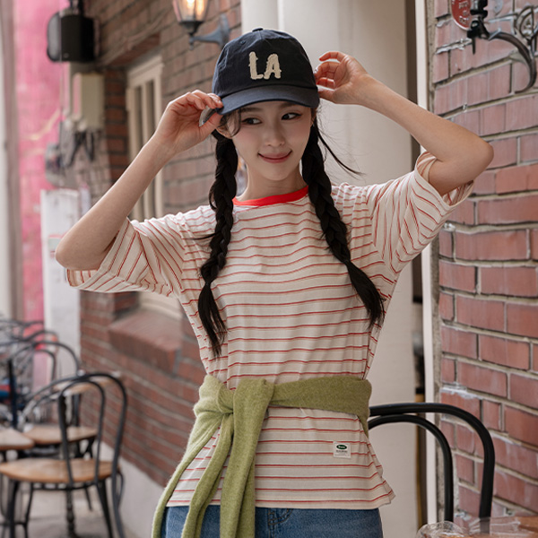 Brave Patch Horizontal Striped Short-sleeve T-shirt