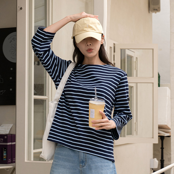 juicy 패치 horizontal striped 3/4 sleeve T-shirt