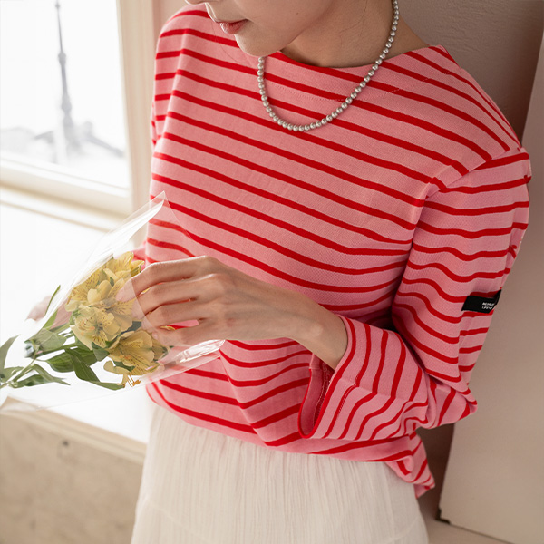 juicy 패치 horizontal striped 3/4 sleeve T-shirt