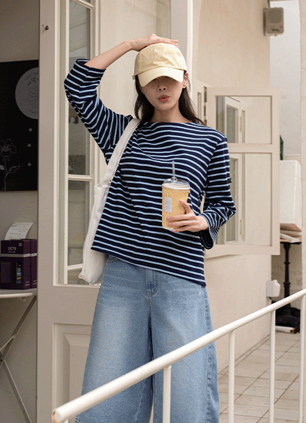 juicy 패치 horizontal striped 3/4 sleeve T-shirt Korea