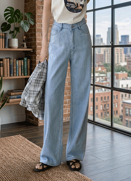와일드 Straight Linen Denim Pants Korea