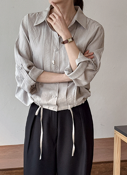 Heidi Hem String Pintuck Shirt Korea