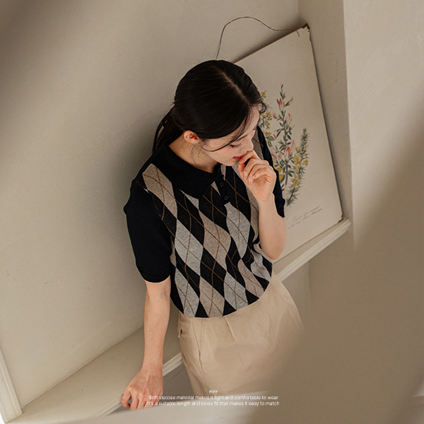 Viscose Diamond Short-sleeve Knitwear