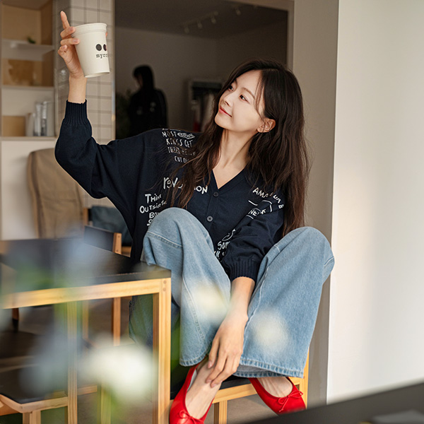 스케치 나염 가오리 Knitwear Cardigan