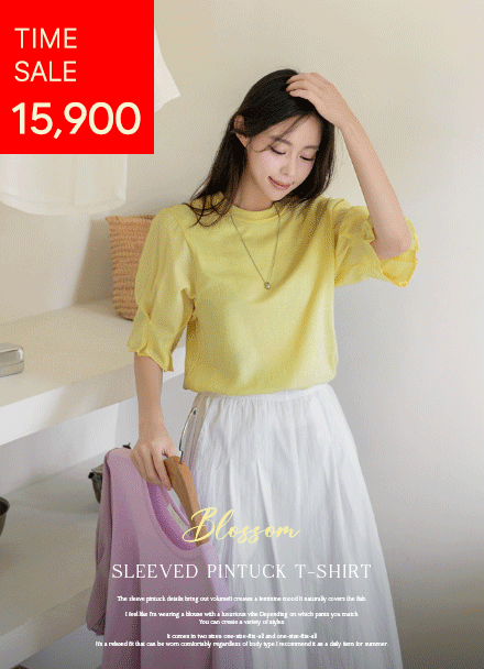 valyou_Blossom Sleeves Pintuck T-shirt Korea