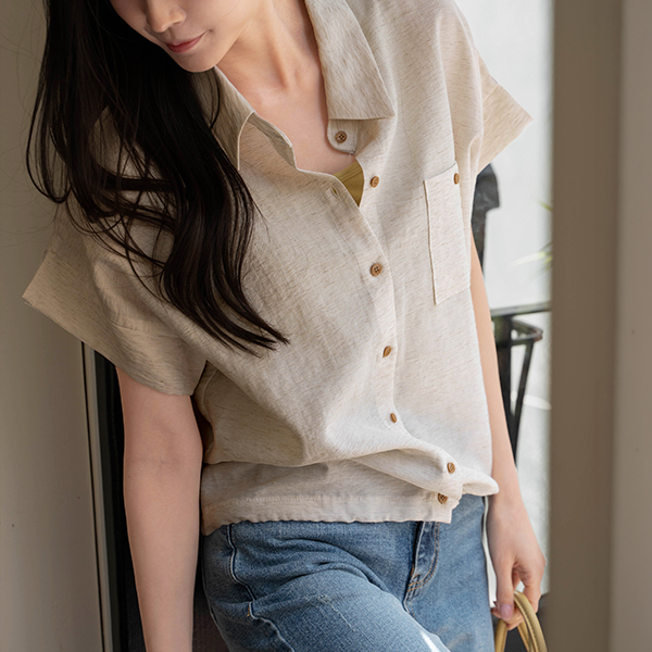 [valyou] Hem string Linen Short-sleeve Shirt