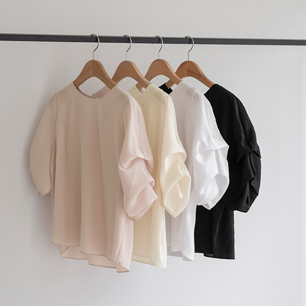 Shirring Sleeves Balloon Blouse