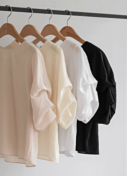 Shirring Sleeves Balloon Blouse Korea