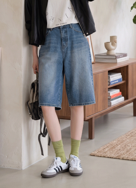 Bermuda Back Banding Denim Pants Korea