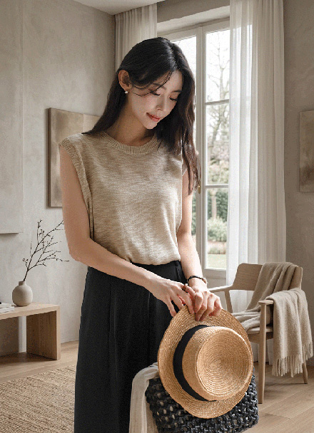 With Sleeve Knitwear Sleeveless shirts Korea