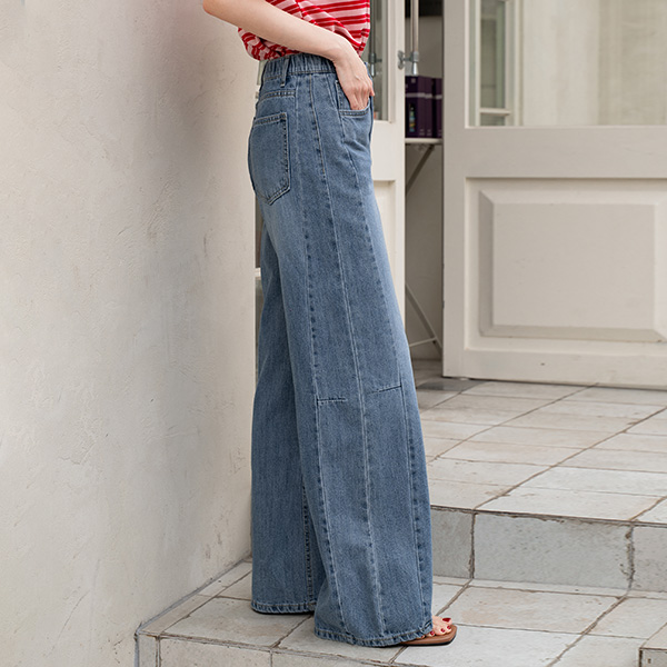 Ton Side Dart Incision Wide Banding Denim Pants