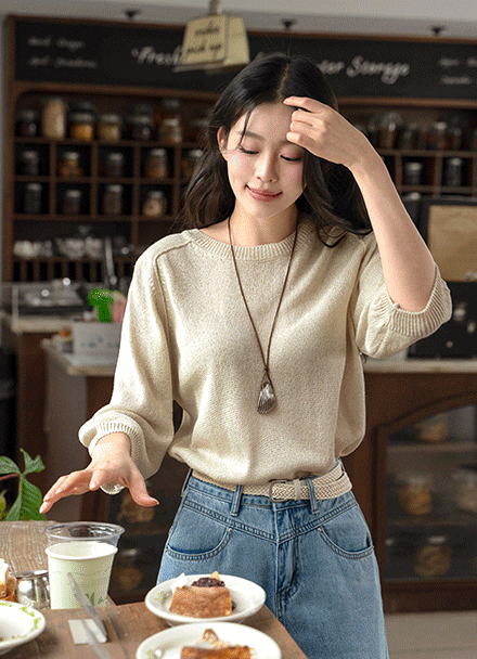 French Linen Round Knitwear Korea
