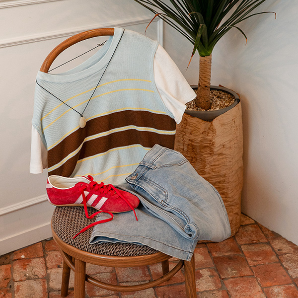 horizontal striped Vest layered Short-sleeve T-shirt