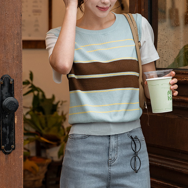 horizontal striped Vest layered Short-sleeve T-shirt