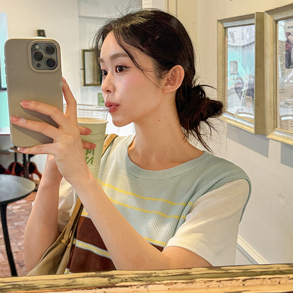 horizontal striped Vest layered Short-sleeve T-shirt