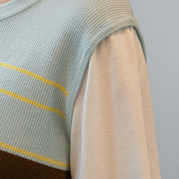 horizontal striped Vest layered Short-sleeve T-shirt