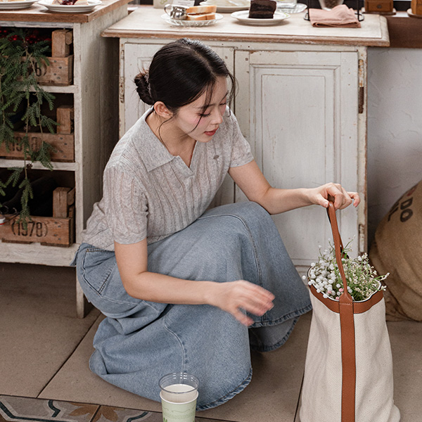 데일리 Collar Punching Short-sleeve Knitwear