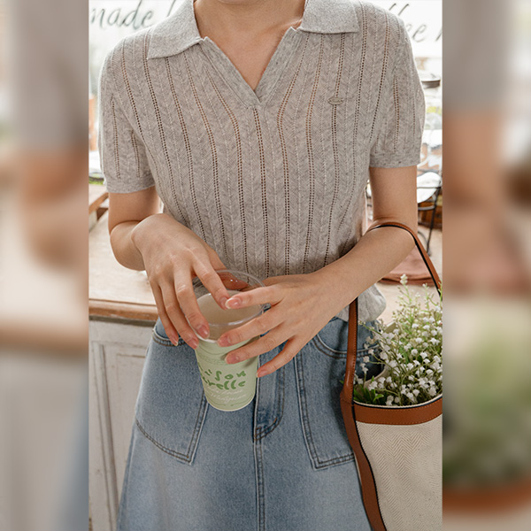 데일리 Collar Punching Short-sleeve Knitwear