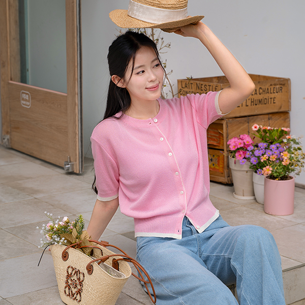 Double Color Matching Point Short-sleeve Knitwear