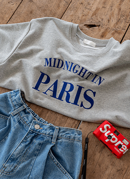 Midnight Embroidery Short-sleeve  Terry Sweatshirt Korea