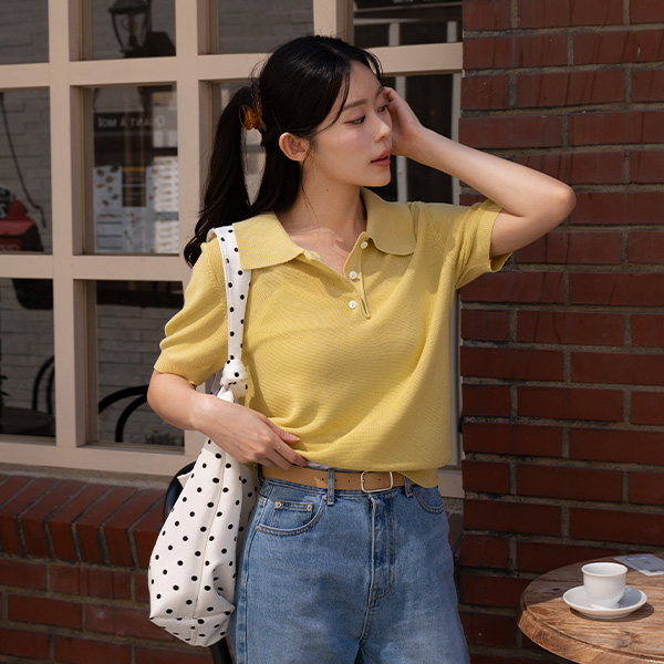 Noise Linen Collar Short-sleeved Knitwear