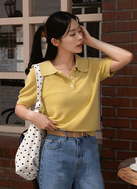 Noise Linen Collar Short-sleeved Knitwear Korea