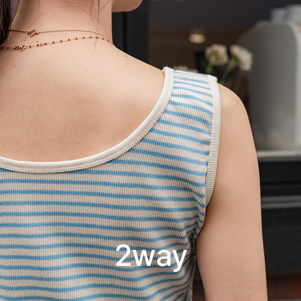 Sky horizontal striped 양면 Span Sleeveless shirts