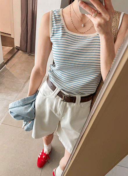 Sky horizontal striped 양면 Span Sleeveless shirts Korea