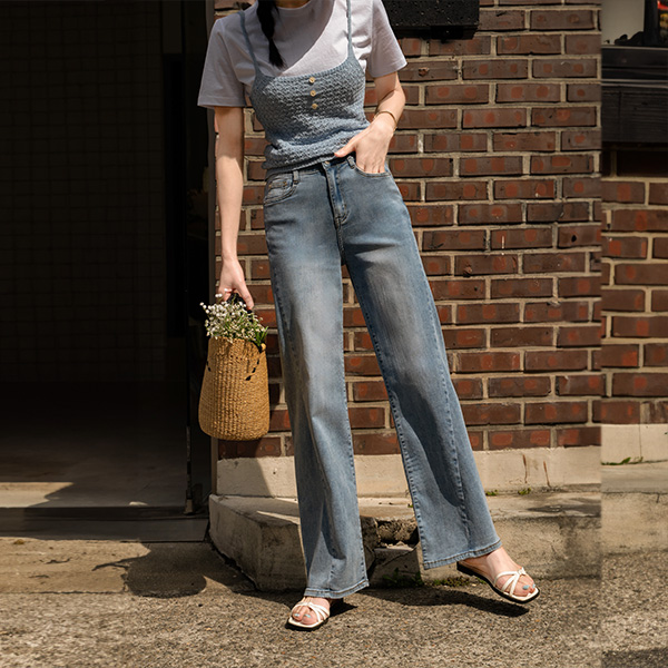 쫀쫀 Span Diagonal 세미 와이드 Banding Pants