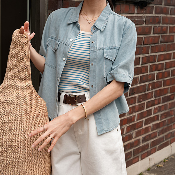 뮤즈 Short-sleeve 스냅 Denim Shirt