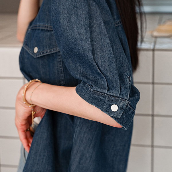 뮤즈 Short-sleeve 스냅 Denim Shirt