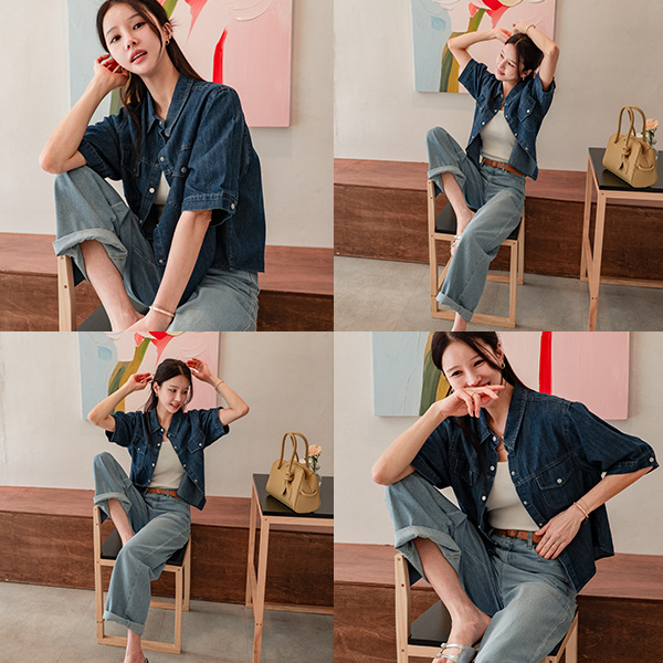 뮤즈 Short-sleeve 스냅 Denim Shirt