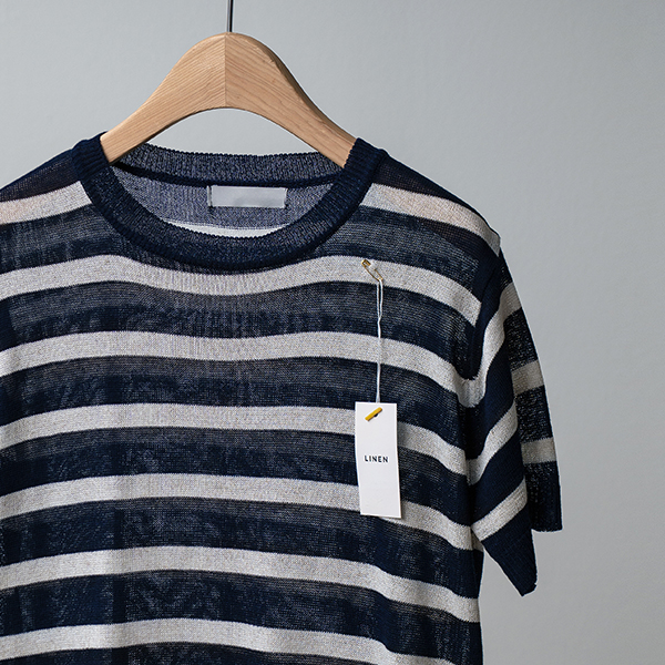 Soba Linen horizontal striped Short-sleeve Knitwear