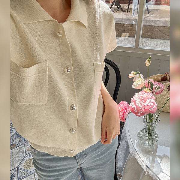 [valyou] Silver 버튼 olive Collar Cardigan