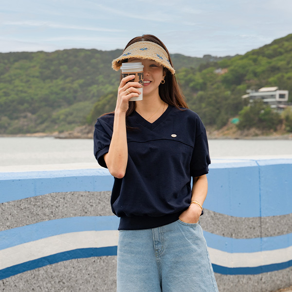 [valyou] Pendant V-neck Short-sleeve sweatshirt