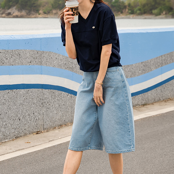 [valyou] Pendant V-neck Short-sleeve sweatshirt
