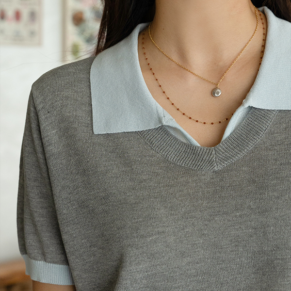 Collar Color Matching layered Short-sleeve Knitwear
